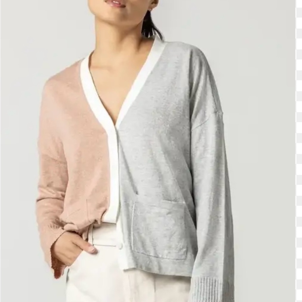 - NWT Lilla P pocket cardigan sweater heather grey truffle button down siz…